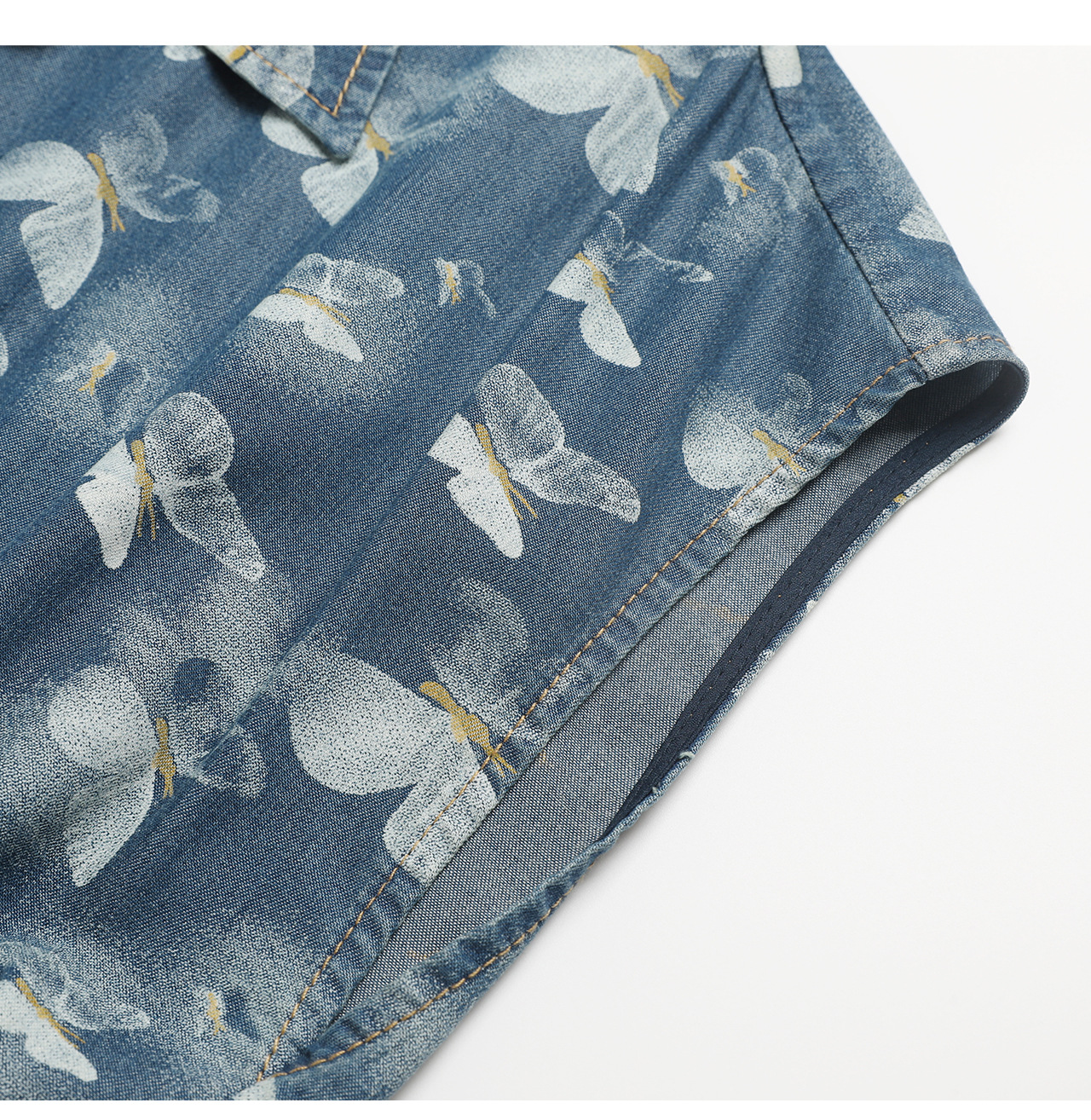 Đầm maxi nữ in họa tiết hoa bướm chất denim nhẹ thắt eo — Cao bồi xanh chi tiết 20