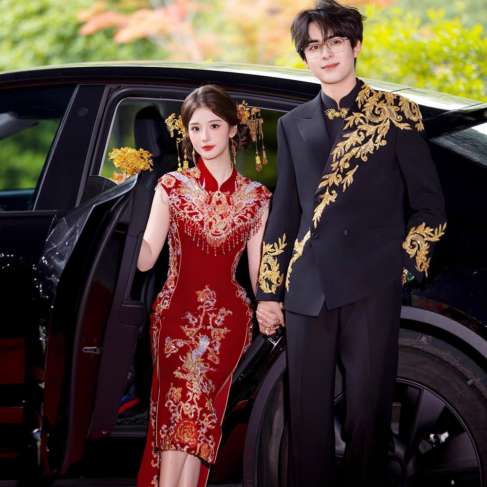 New Chinese-Style Engagement Dress 2026 Autumn New Bride's Toast Dress Wedding Dress Slim Fit Show-Stopping Kimono for Women