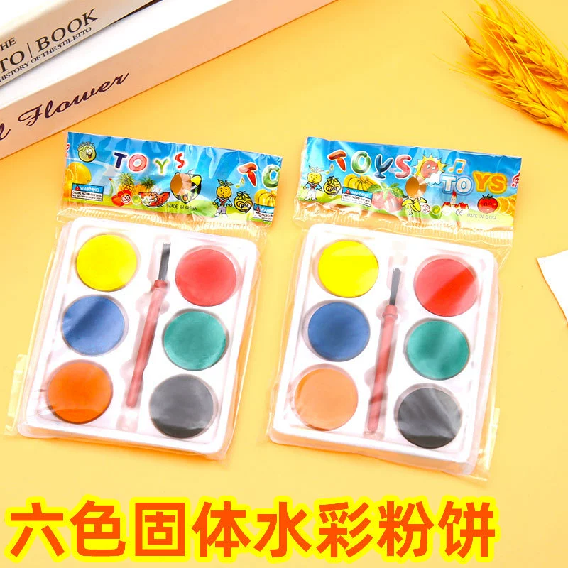 Трансграничный 6-цветный твердый акварельный порошок детский акварельный пигмент цветной порошок гуашь набор opp мешок