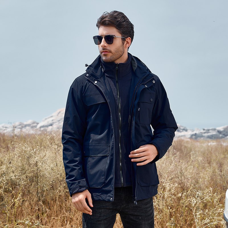 Chaqueta tres en uno al aire libre para hombres y mujeres a prueba de viento cálido forrado de lana de dos piezas de compra grupal trabajo de alpinismo chaqueta logo