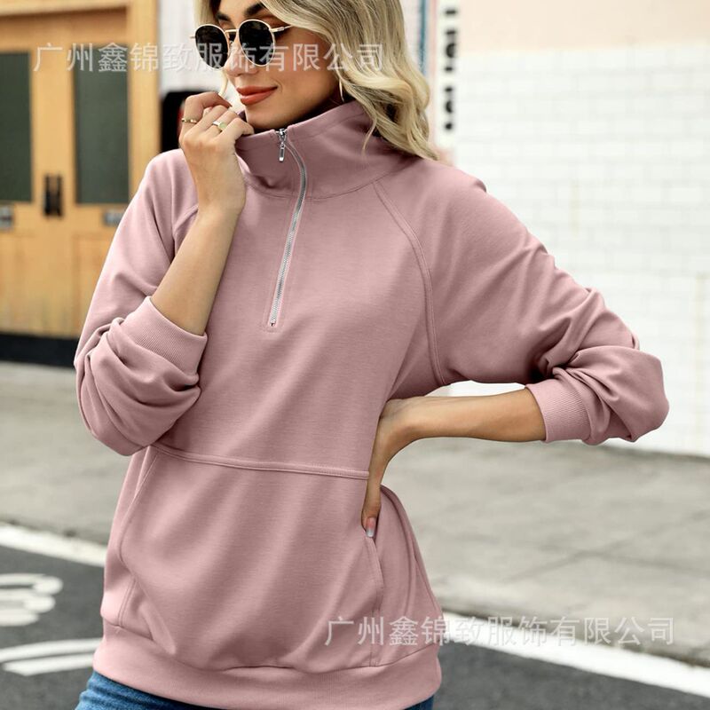 2023 Amazon Women's zip sweatshirt casual long sleeve lapel drawstring loose quarter zipper pullover