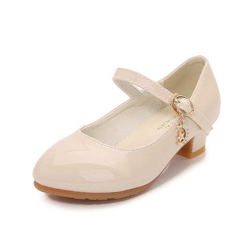Spring and Autumn Glitter Girls High Heel Princess Shoes Korean Version Student White Performance Leather Shoes Children's Single Shoes