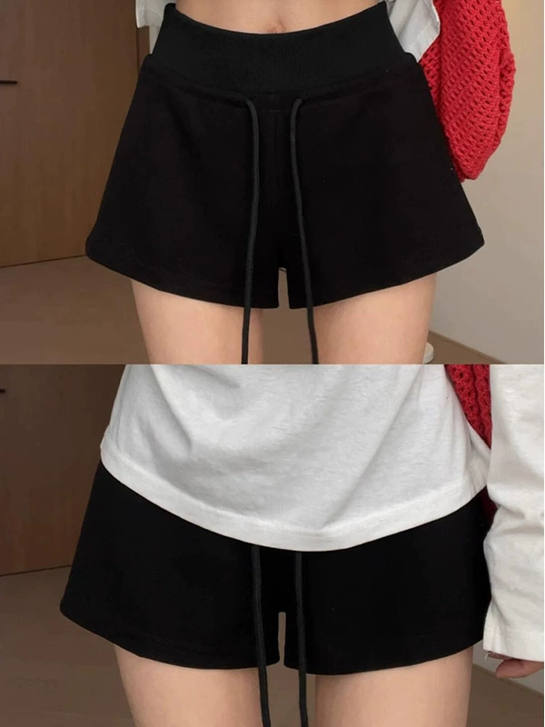 2025 новых тонких черных спортивных шорт для женщин для бега и езды на велосипеде, трапециевидные повседневные сексуальные штаны для йоги с высокой талией, закрывающие бедра