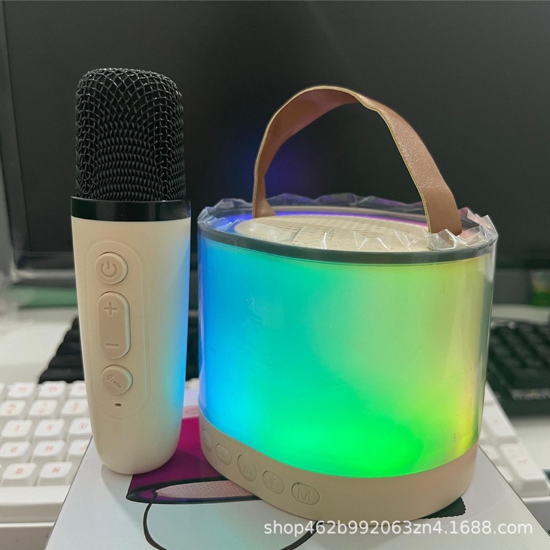 多平台在销优品便携式蓝牙音响户外无线K歌带话筒麦克风家庭ktv音|undefined
