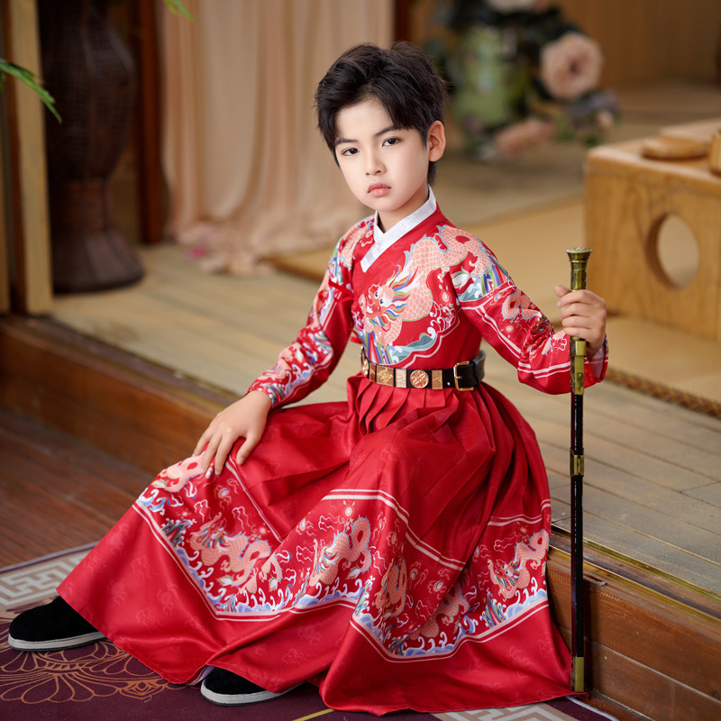 儿童汉服男童唐装中国风国学书童古装少爷服春秋原创锦衣卫飞鱼服