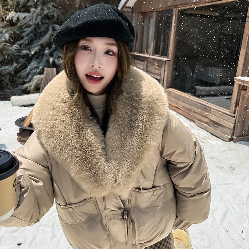 欧美棉服2025冬女羽绒棉服潮流街头大毛领短款连帽棉衣外套现货批|undefined