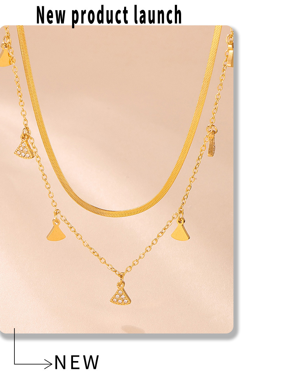 Minigonna geometrica con set di accessori multipli con zirconi intarsiati, collana, bracciale, acciaio al titanio placcato in oro vero, copricapo_voghion.com