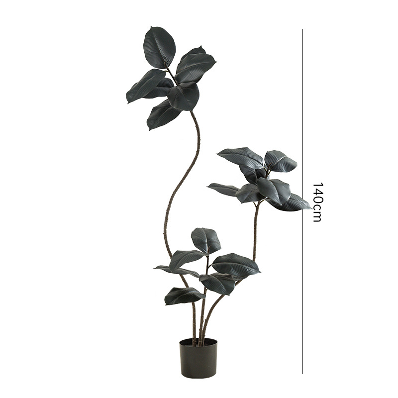 Simulación de plantas verdes, árboles de caucho de diamante negro, decoración de sala de estar de lujo ligero de alta gama, grandes árboles falsos de piso a techo, plantas falsas