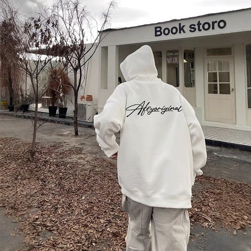 Black Letter Print Heavyweight Sweatshirt Men's American Streetwear OOTD Outfit Autumn/Winter Outerwear Oversize Hooded Sweatshirt