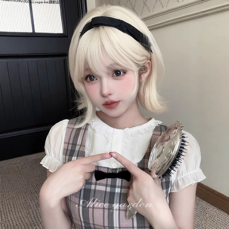 "Elf Short Hair" Wig Female Short Hair Internet Celebrity Lolita Golden Fashion Atmosphere Curly Hair Jk Full Headgear