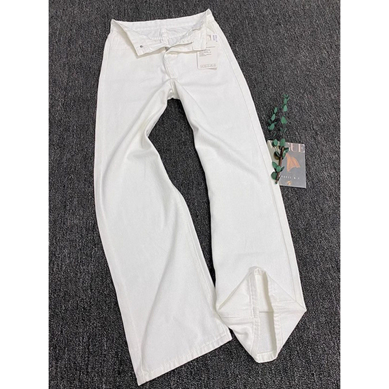 White curved hem jeans for men, autumn style, height-enhancing and slimming, solid color pants, American cleanfit, slightly flared long pants White curved hem jeans for men, autumn style, height-enhancing and slimming, solid color pants, American cleanfit, slightly flared long pants