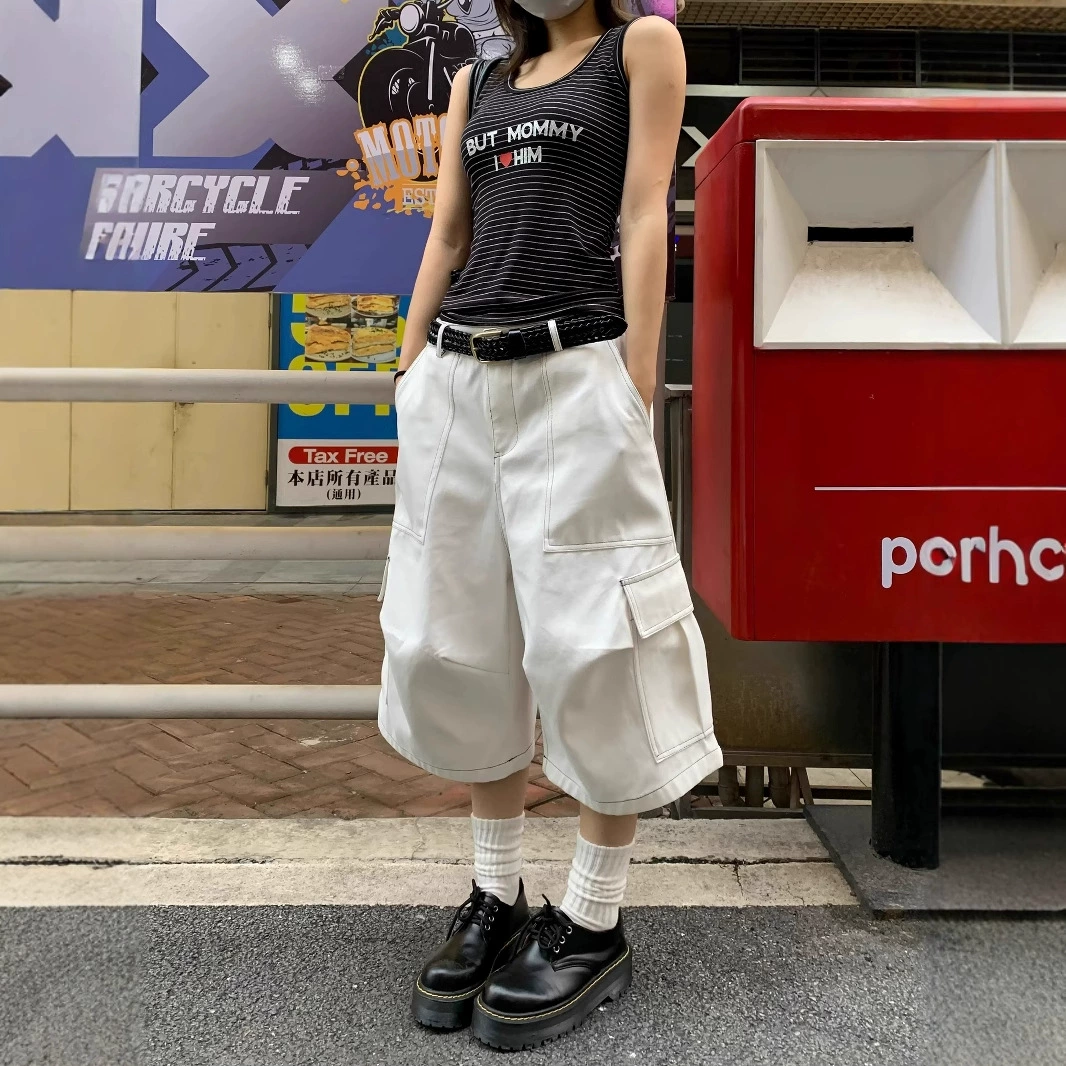 Японские широконогие комбинезоны, укороченные брюки, мужские весна и лето, новые американские повседневные шорты, свободные джинсовые брюки