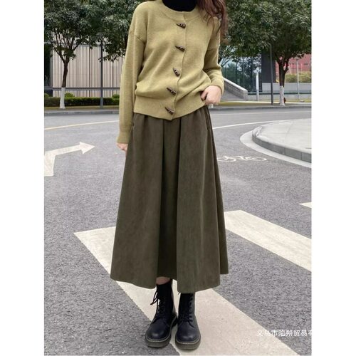 Vintage versatile new semi-slip women's high-waisted loose fall winter design work semi-slip dress