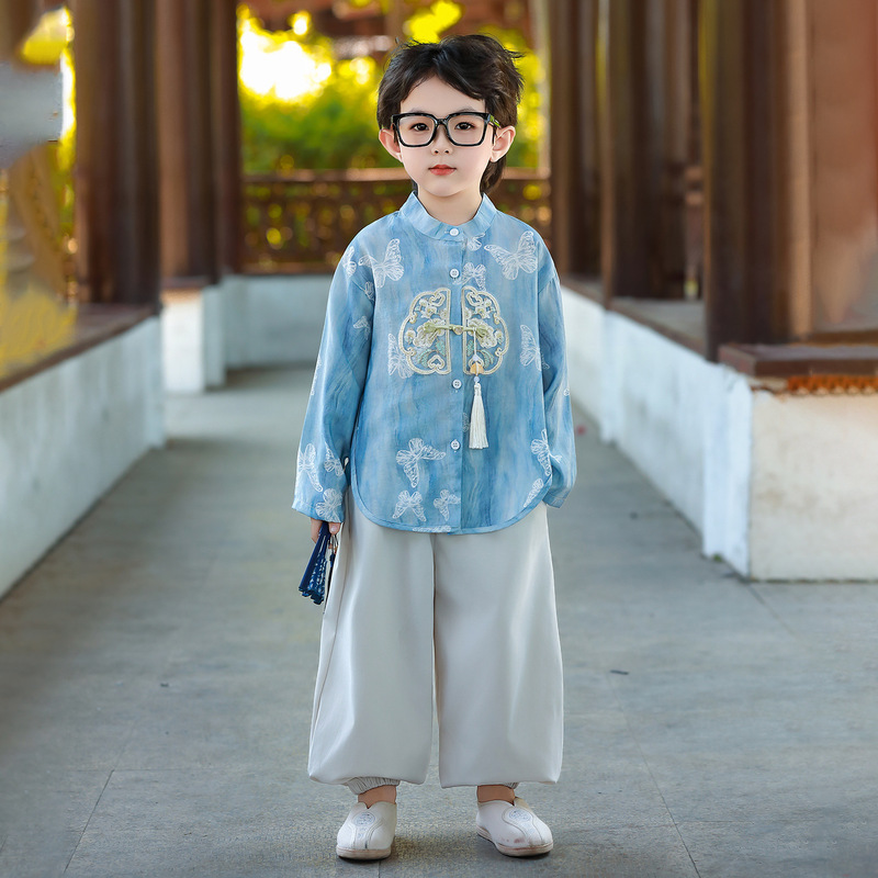 男童新中式汉服套装春秋2025新款中国风周岁礼服男宝刺绣唐装薄款|undefined
