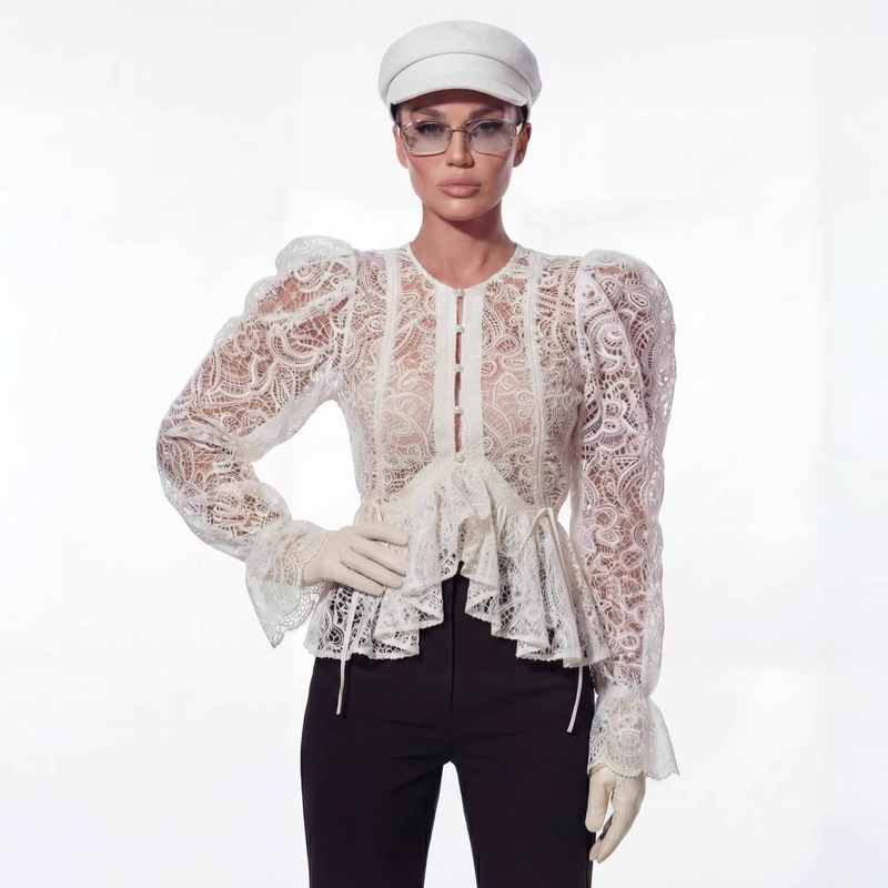 European and American Cross-Border Women's Clothing 2026 Summer New Fashion Stylish Round Neck Flared Sleeve Slim Fit Irregular Shirt Top European and American Cross-Border Women's Clothing 2026 Summer New Fashion Stylish Round Neck Flared Sleeve Slim Fit Irregular Shirt Top