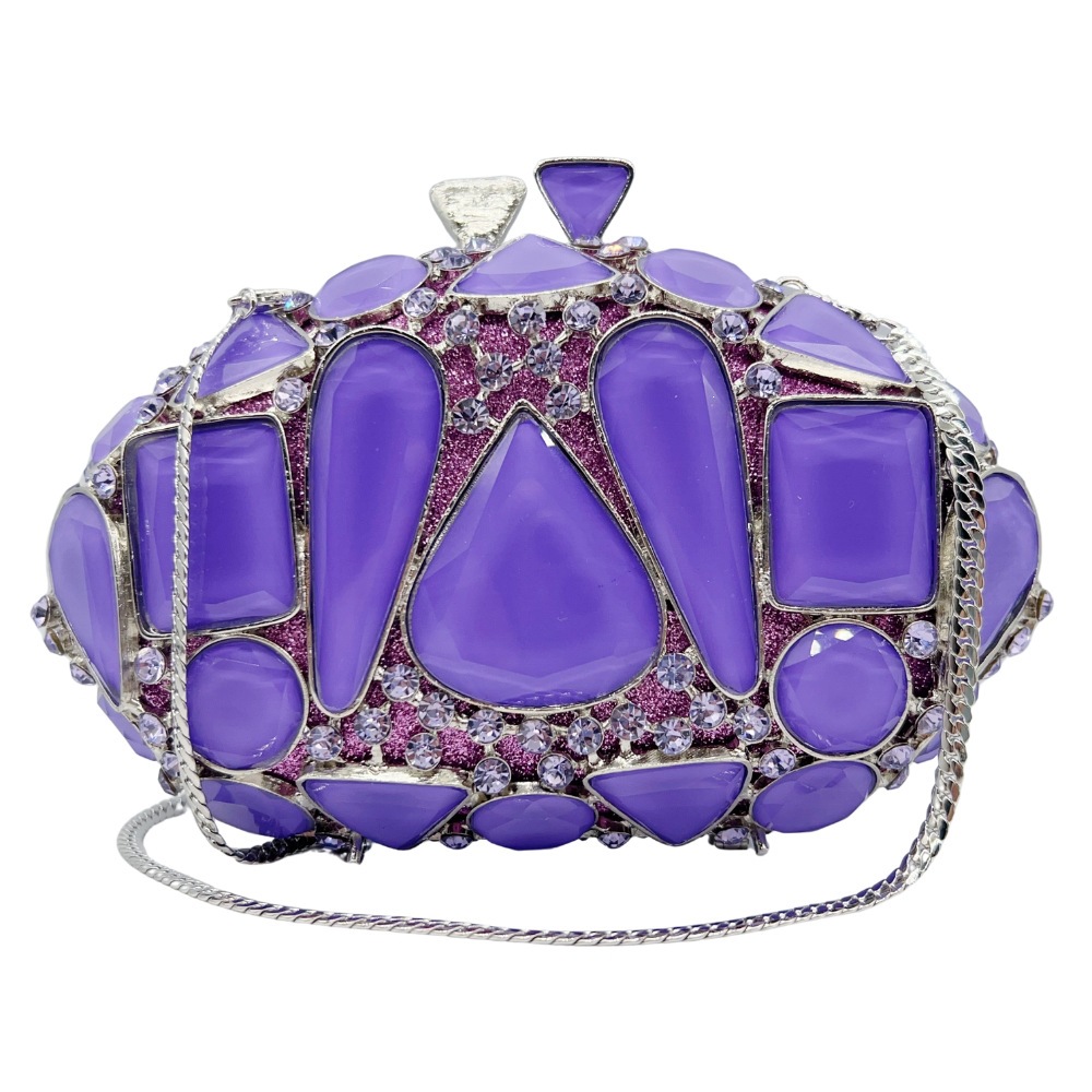 Bolsa de piedra de vidrio violeta bolsas de cena de diamantes perforadas bolsas de mano de diamantes bolsas de cadena de banquete europeas y americanas