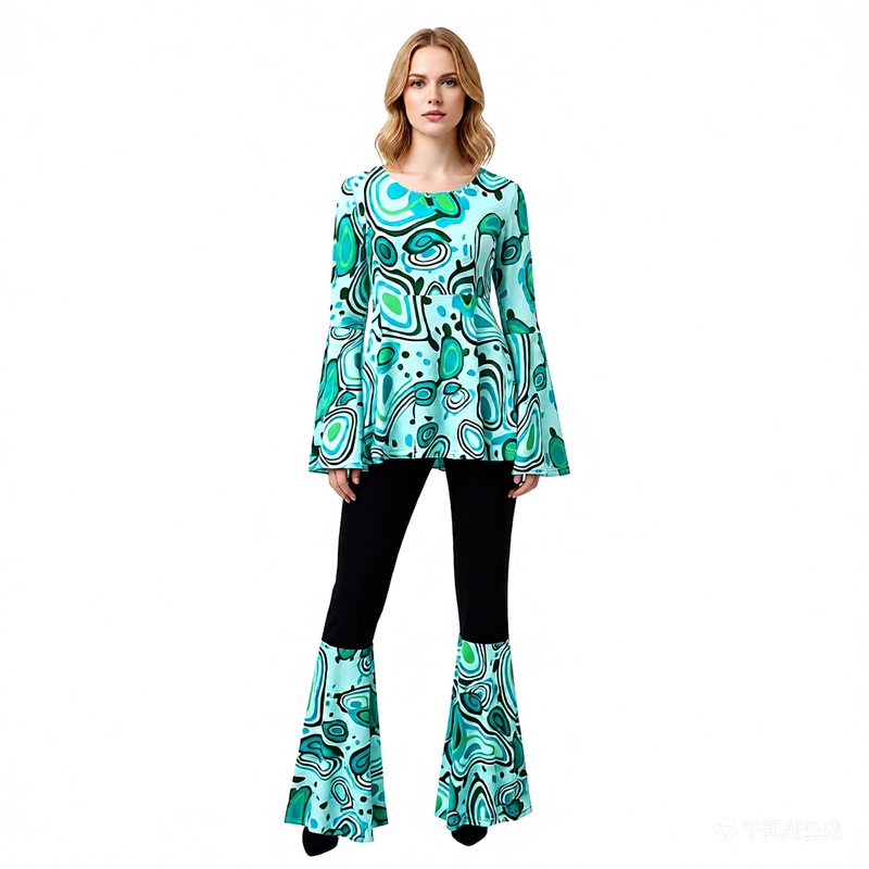 2025 Popular European and American Cross-Border Multi-Color Printed Tops and Pants Splicing Suits Including Headscarves Disco Dance Suits for Women