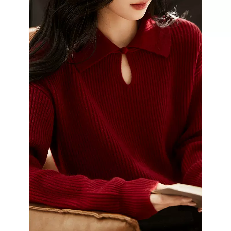 新中式水滴镂空盘扣100纯羊毛羊毛女新款濮院羊毛衫丨源头工厂