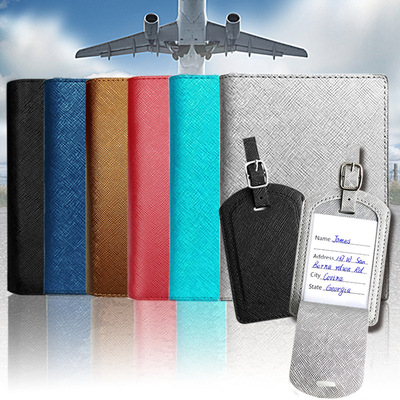 跨境韓版可定LOGO帶筆插多功能雙面可插護照本護照包行李牌套裝