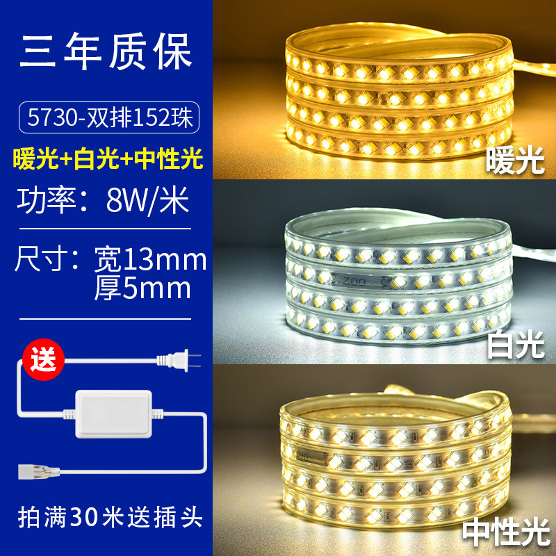 灯带led灯条三色变光家用变色客厅吊顶220V户外防水rgb长条软七彩|undefined