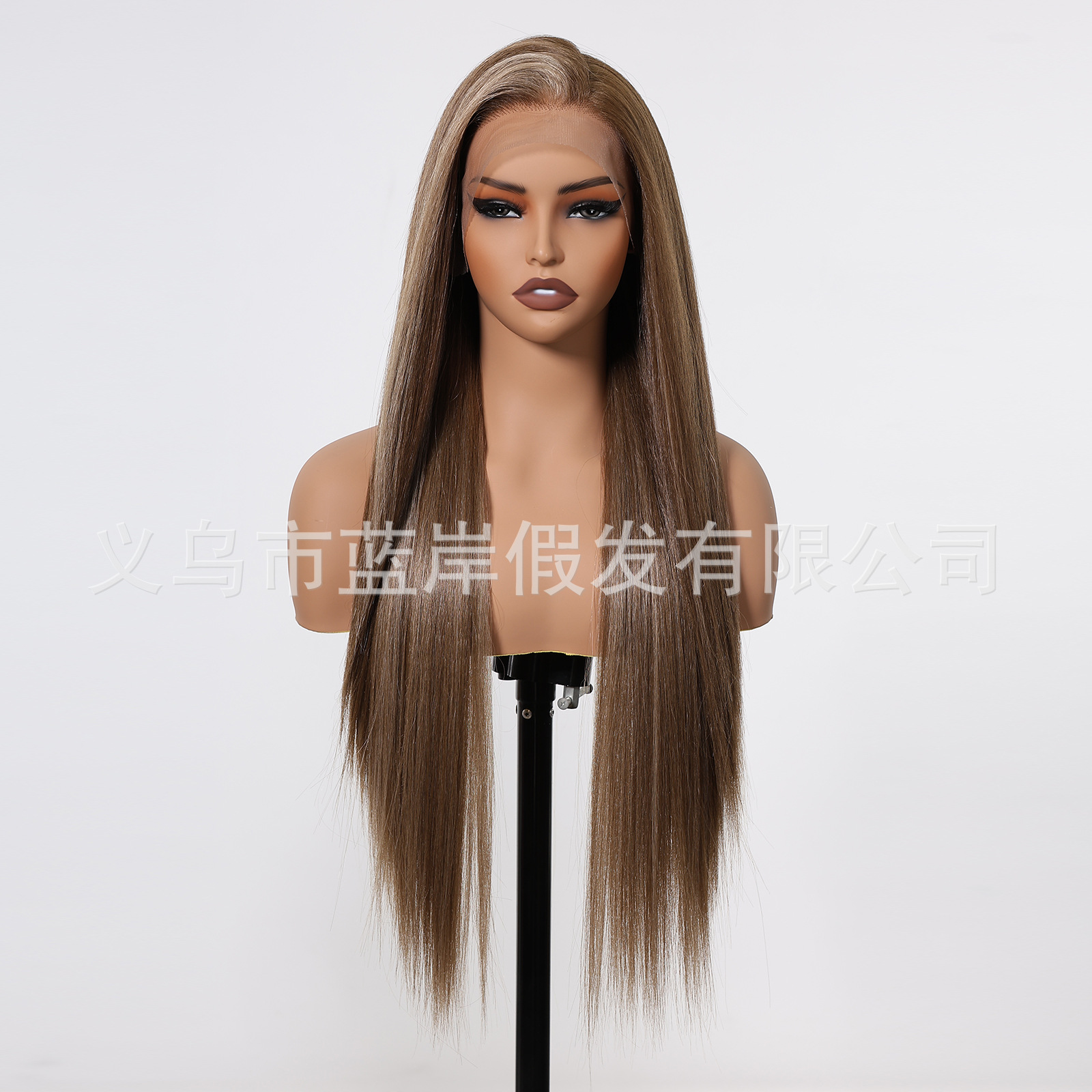 Encaje de gran área para mujer, cabello largo y liso, cosido a voluntad, ligero y transpirable, cómodo de usar, dorado mixto degradado