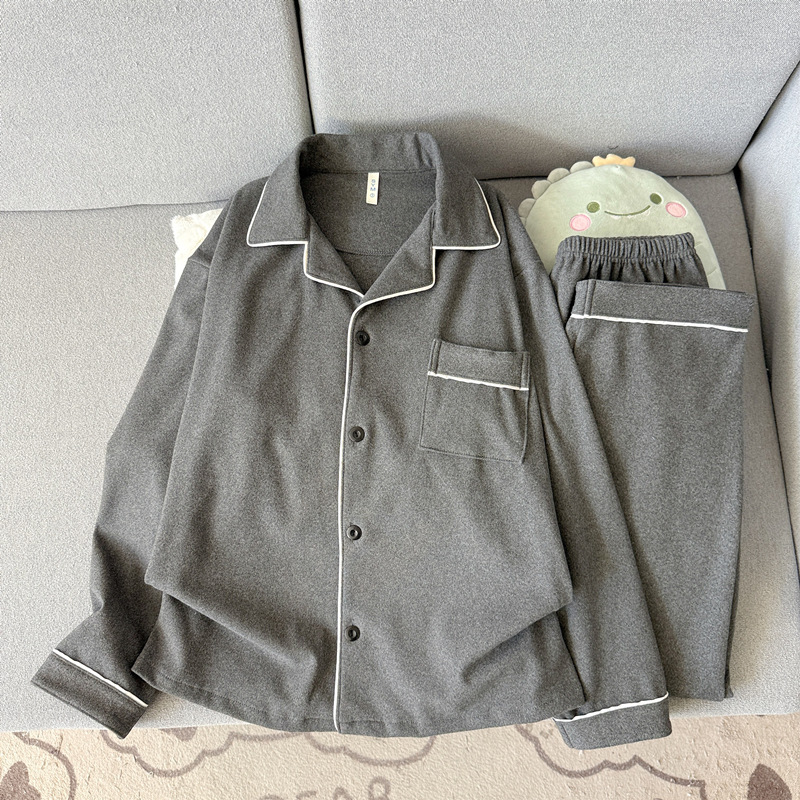 Pijamas negros de terciopelo para hombres primavera, otoño y invierno, terciopelo de coral grueso, calentamiento simple y de alta calidad, se puede usar ropa para el hogar