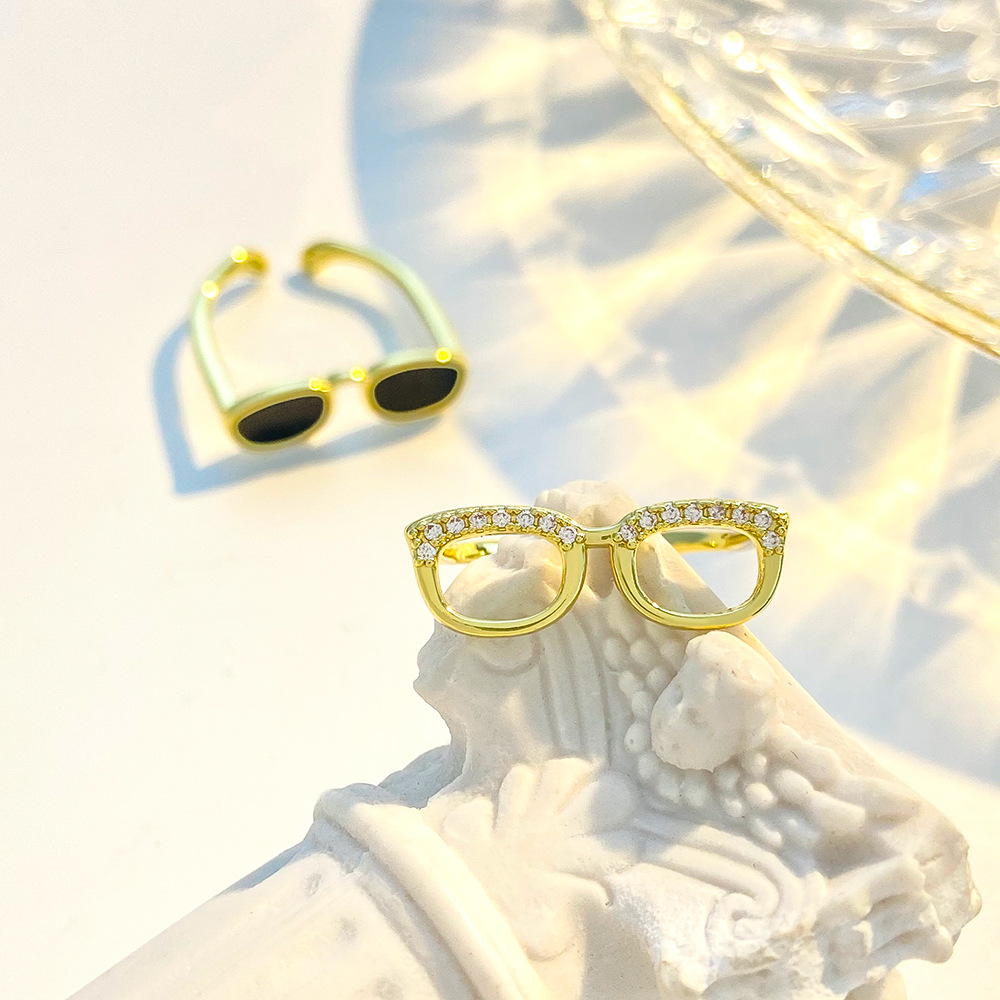 Novelty Glasses Copper Artificial Diamond Open Rings In Bulk display picture 4