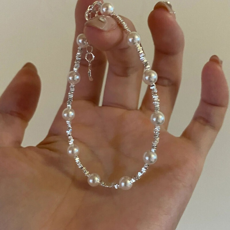 Pearl Shattered Silver Bracelet Women's Ins Niche Simple S925 Silver High-end Light Luxury High-value Bracelet Gift