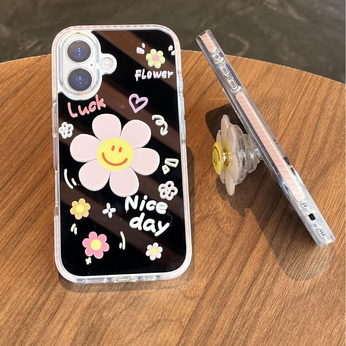 Verano pantalla completa pequeña flor pequeña espejo inglés adecuado para Apple 16ProMax funda para teléfono móvil 15/14 New 15Pro Mujer 13