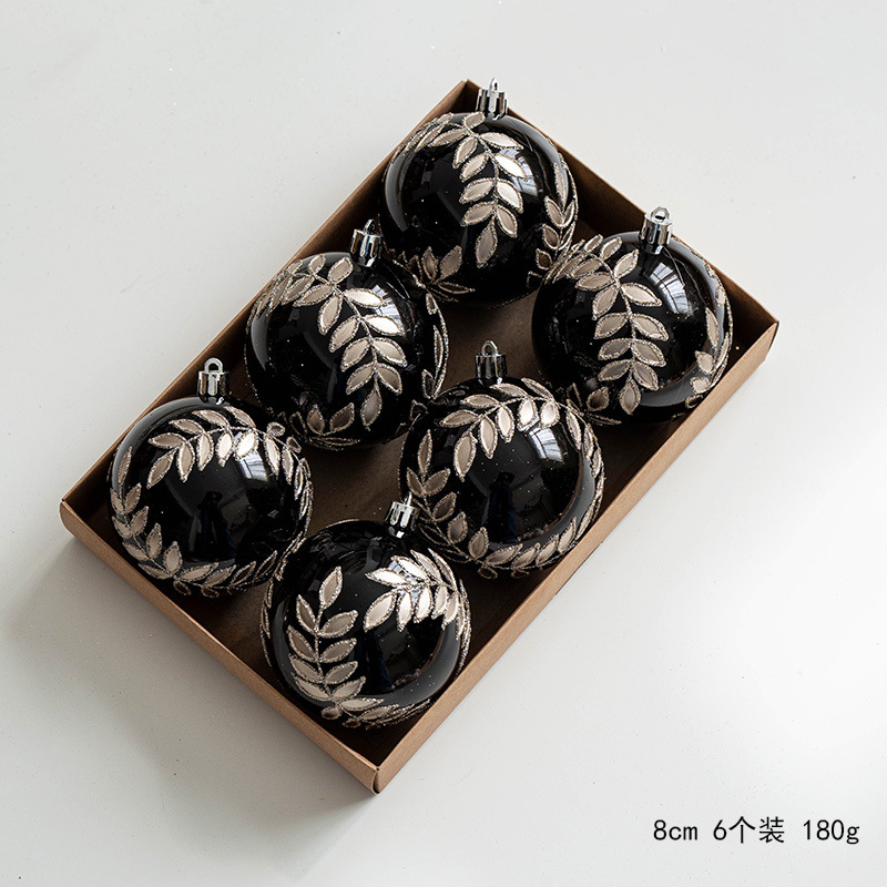 跨境新品8cm盒装圣诞球彩绘球吊球圣诞树装饰挂件手工珠光柳叶球|undefined