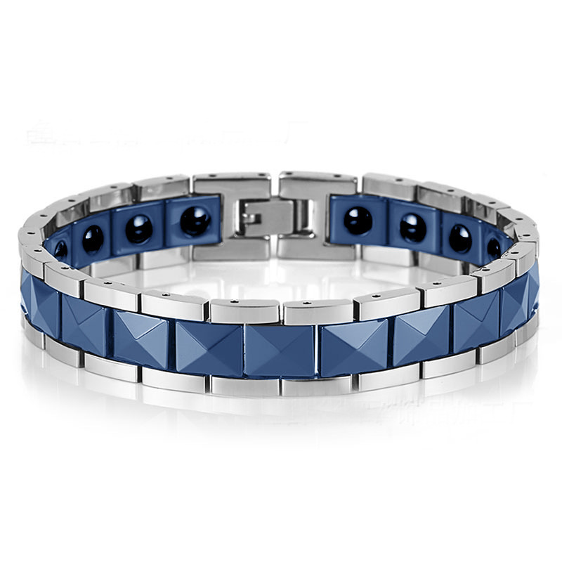 Ceramic Bracelets Available in Stock, Stainless Steel Blue Ceramic Engraved Magnetic Jewelry Bracelets, Men's Magnetic Bracelets Wholesale