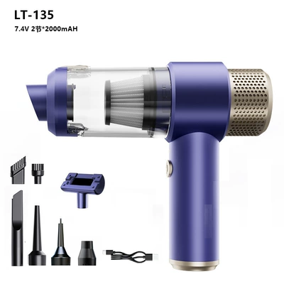 Car Vacuum Cleaner, Wireless Car Washing Machine with Power Display, Portable Brushless Motor, Handheld Dust Remover, Dust Blower (Tozsoranlar) - ball-motor-blue-gold-1800mah2