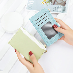 Card Holder Women's Zipper Coin Purse 2025 New Spot Wholesale Pu Leather Splicing Contrasting Color Id Card Small Fresh Wallet