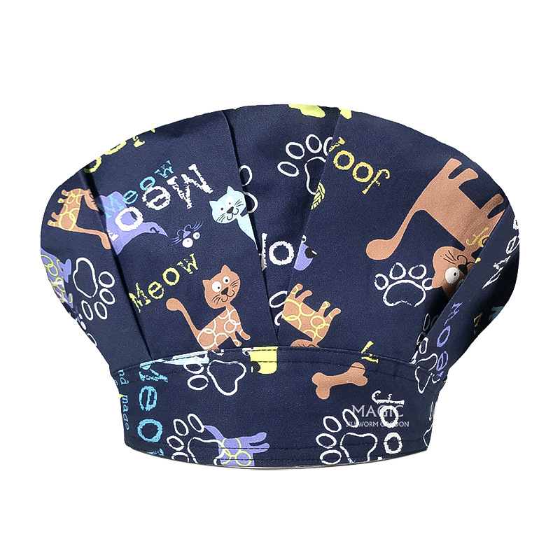 Sombrero de enfermera mujer chef cocinando cocina a prueba de aceite a prueba de humo pérdida de cabello sombrero esponjoso sombrero impreso puntera sombrero de trabajo ajuste elástico