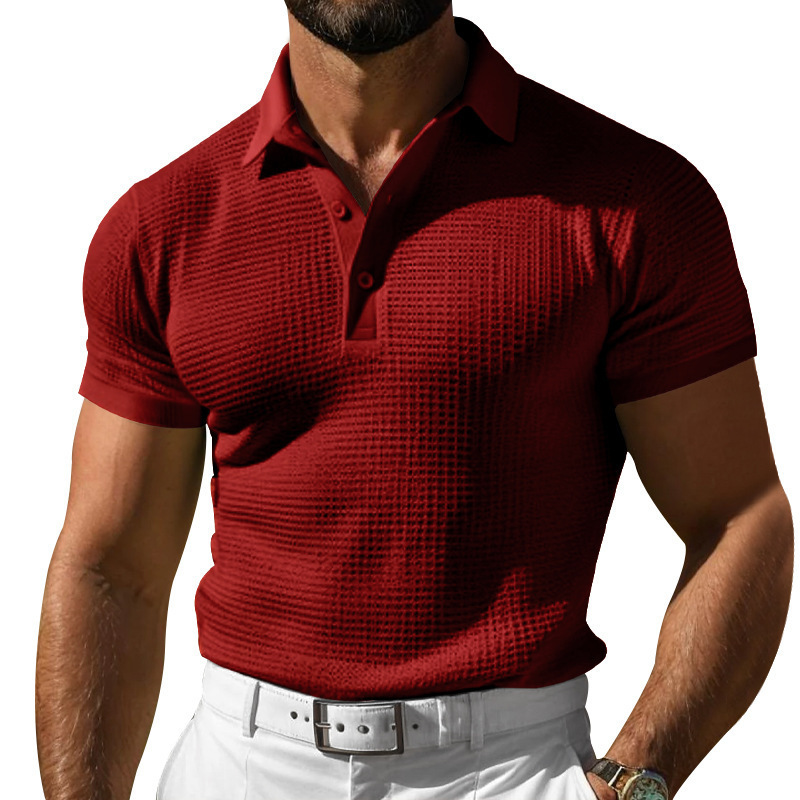 Nueva camiseta polo tipo waffle para hombre, estilo europeo y americano, transfronteriza, de Amazon, para verano, con botones, informal, deportiva.