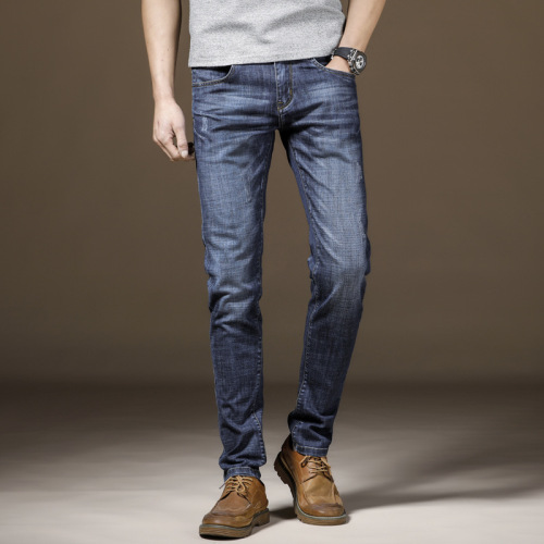 Maliu slim fit small-foot jeans men's classic jeans stretch four-season trousers washed men Korean style men's clothing