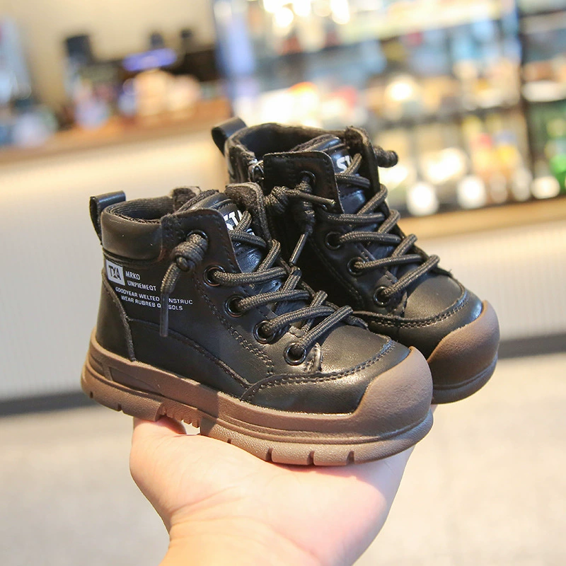 Martens, children's demi-season low boots for boys, genuine leather, American style, soft sole