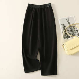 实拍 毛呢休闲裤女秋冬新款大码梨形身材显瘦高腰九分奶奶裤