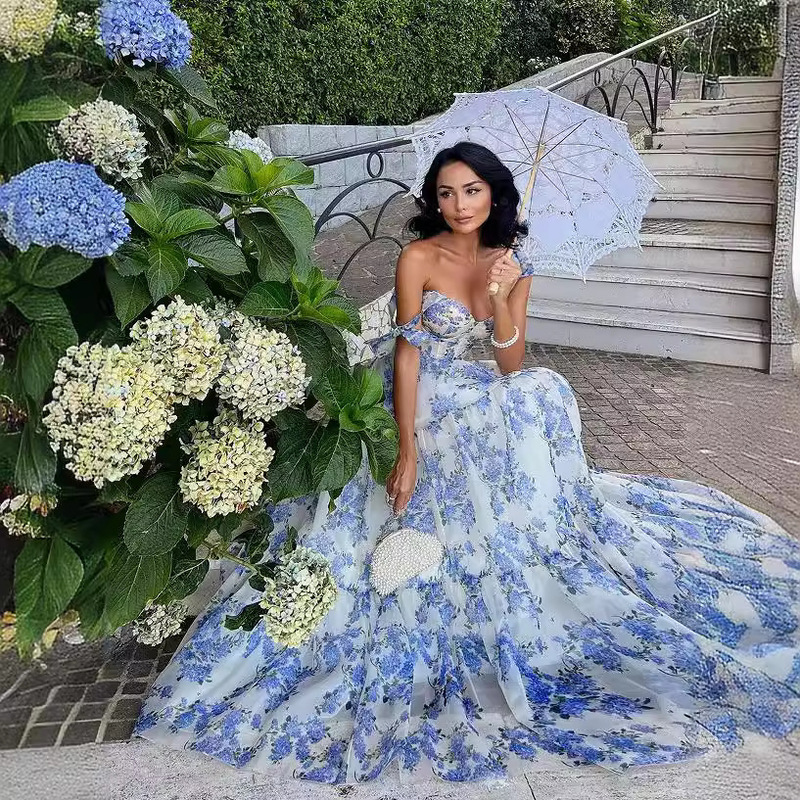 Cross-border New Spring and Summer Shoulder European and American Women's Fashion Organza Fairy Long Elegant Evening Dress dress