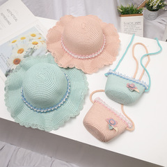 Children's grass hat bag set two-piece baby sun hat 2021 summer new girl child sunshade sun protection princess hat