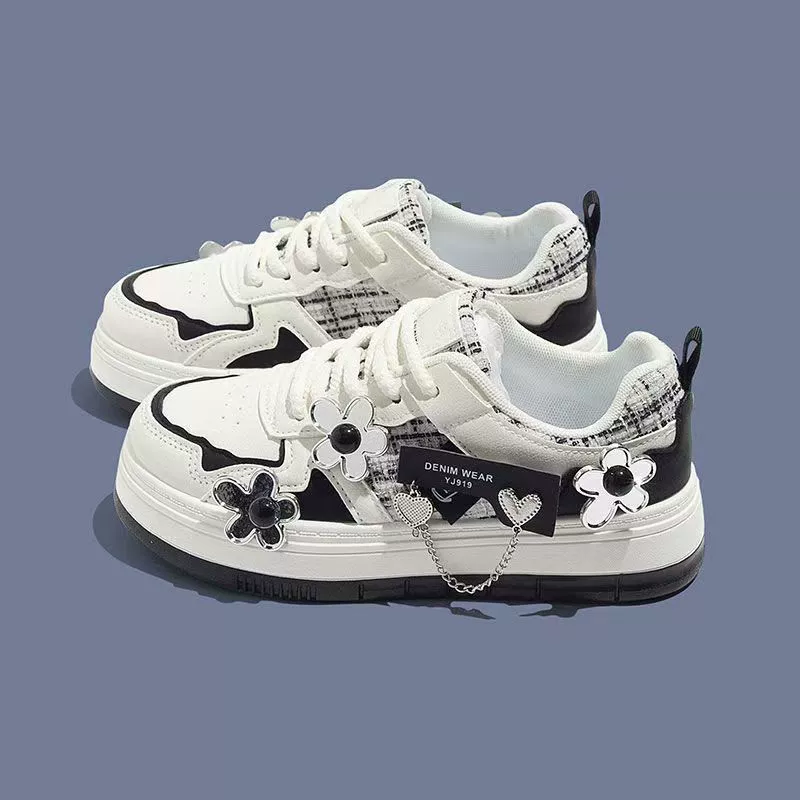 Белые кроссовки, универсальные sneakers для отдыха для учащихся начальной школы, новая коллекция, цветочные узоры, для подростков