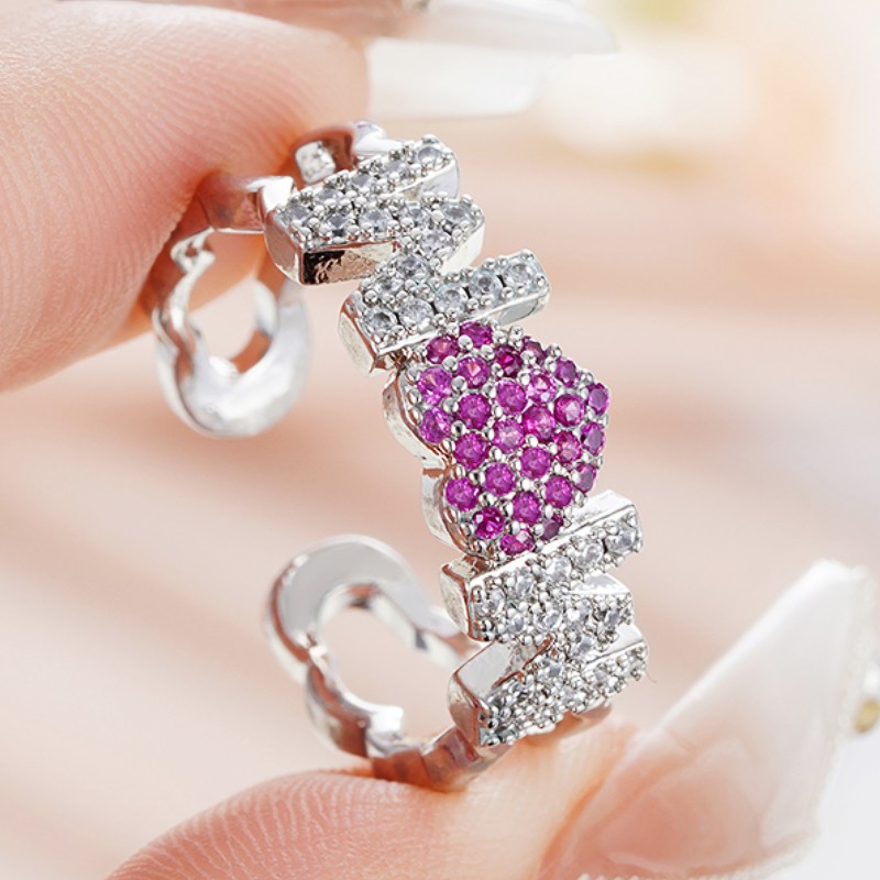 6g Weight Zircon Inlay Material Open Rings Classification Adjustable Ring Size 1 Piece Quantity Daily, Street Occasion Copper Material Letter, Heart Shape Pattern Women's Gender Inlay Design Shiny Style Shiny Letter Heart Shape Copper Inlay Zircon Open Rings 19