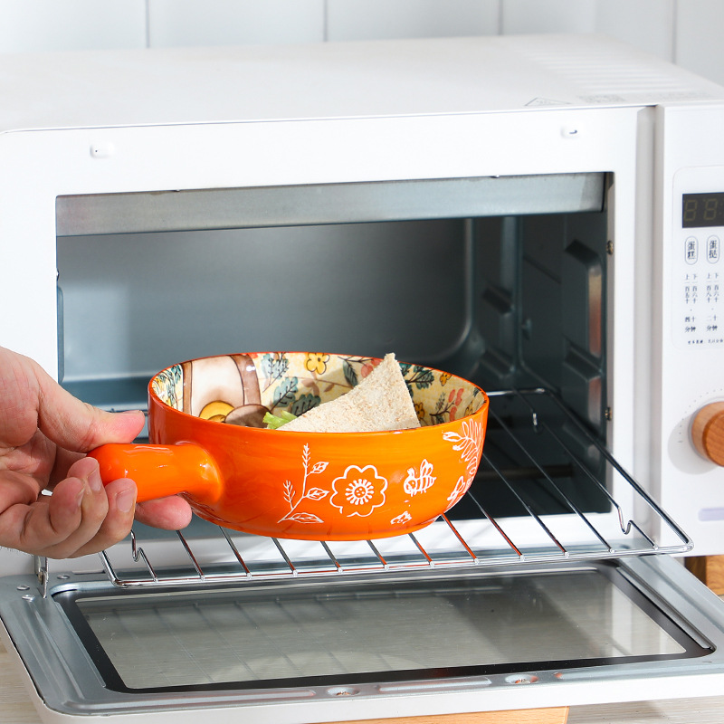 Dibujos animados mango tazón de cerámica personalidad tazón de fideos instantáneos con mango para hornear tazón de arroz horneado Internet celebridad animal vajilla de cerámica