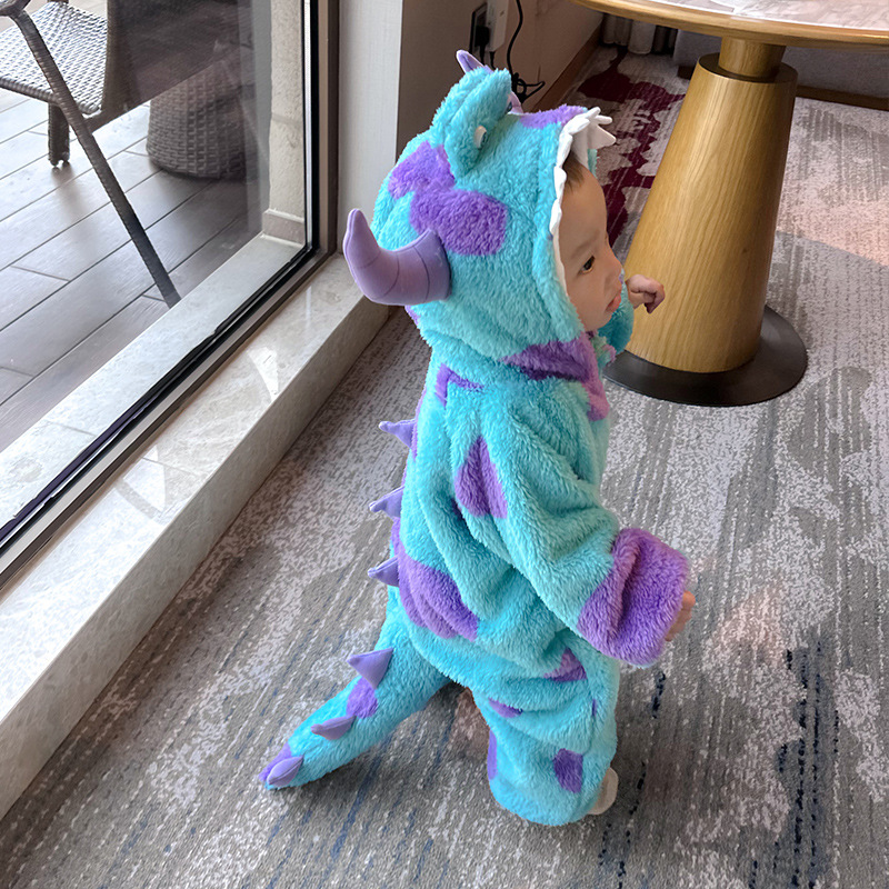 2024 otoño e invierno recién nacido mameluco de una pieza de bebé nuevo mono grueso de una pieza animal de terciopelo de coral pequeño monstruo dinosaurio
