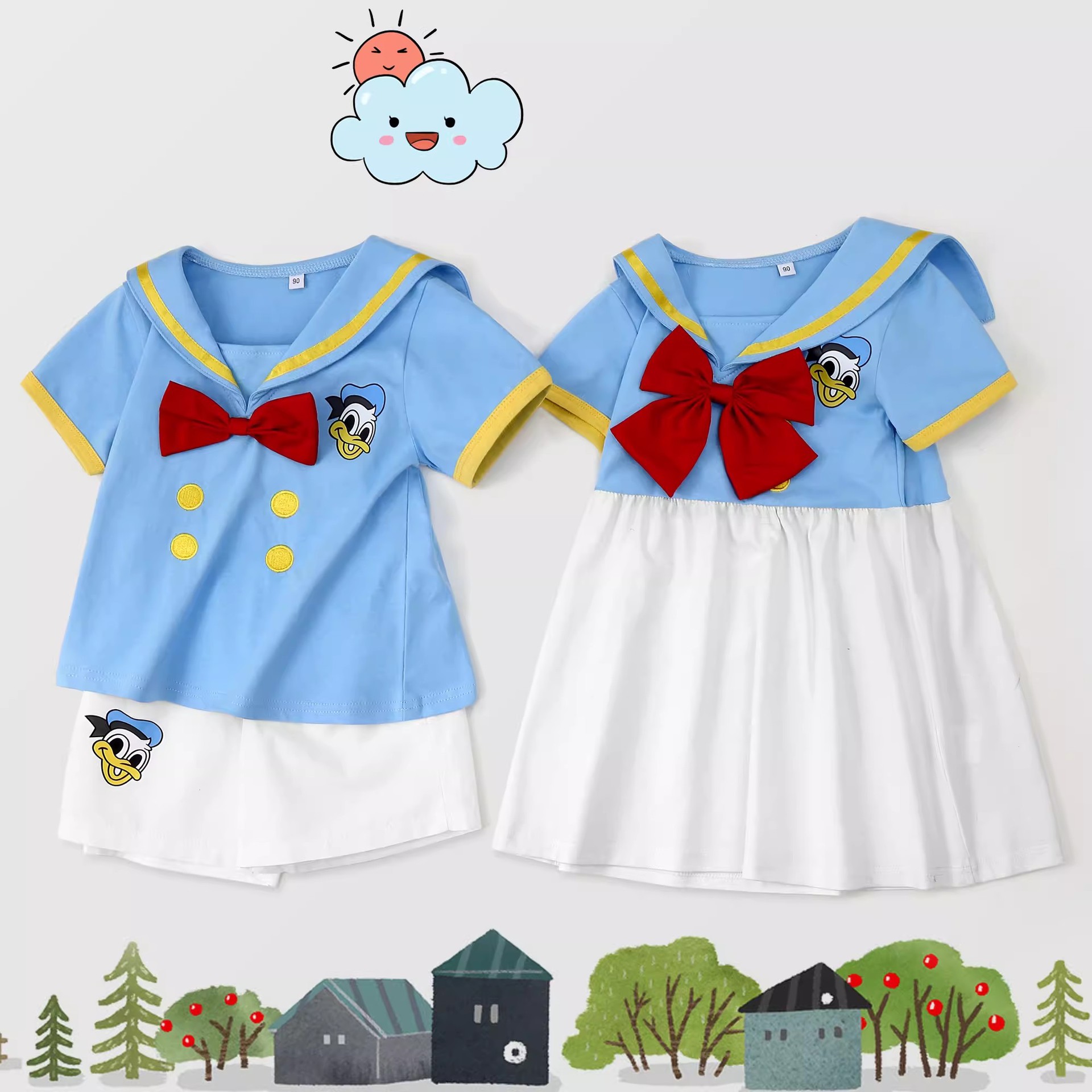 Children's Clothing Pure Cotton Boys and Girls Suit Cosplay Cos Donald Duck Clothes Cartoon Performance Kindergarten Performance Clothes
