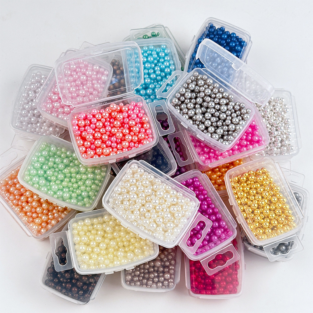 随机混3/4/5mm无孔幻彩仿珍珠盒装ABS圆珠diy手机壳美甲服装配件