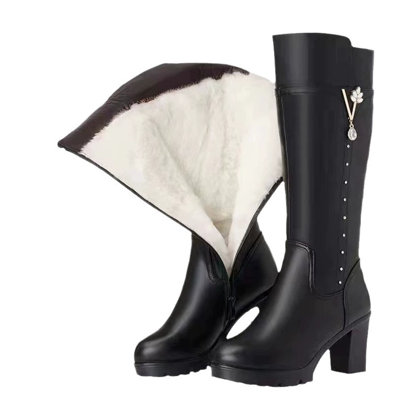 Высокие зимние сапоги Martens (женские), подкладка из флиса, модный черный, EU 35–40