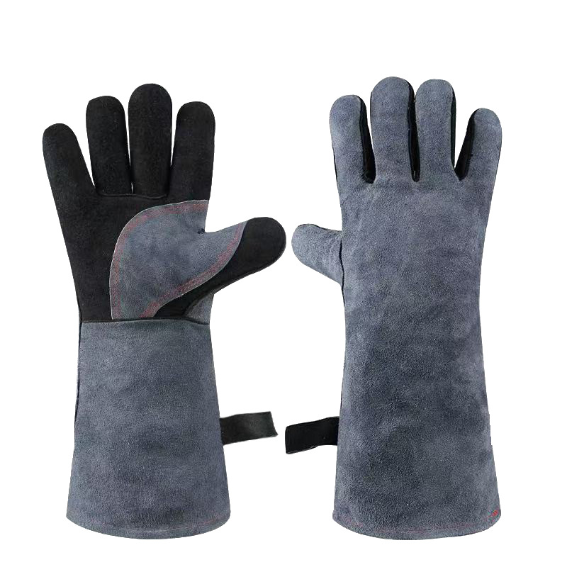 in stock wholesale 40cm cowhide long electric welding gloves double heat insulation high temperature resistant anti-splash cut welder gloves