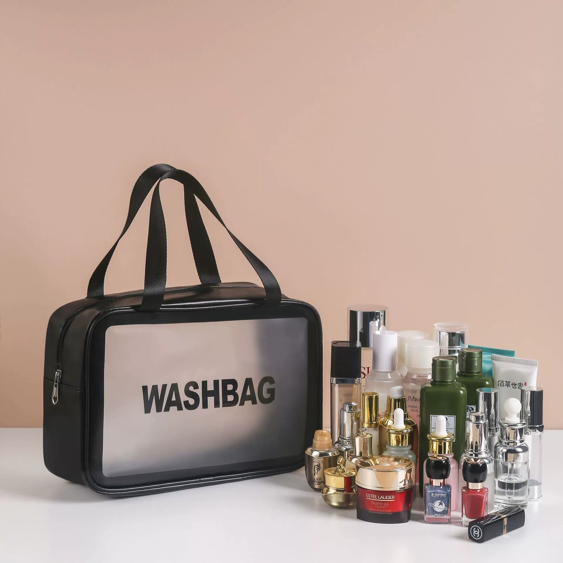 Matte high quality cosmetic bag PVC, handheld set for traveling, capacious organizer bag, 3 piece set