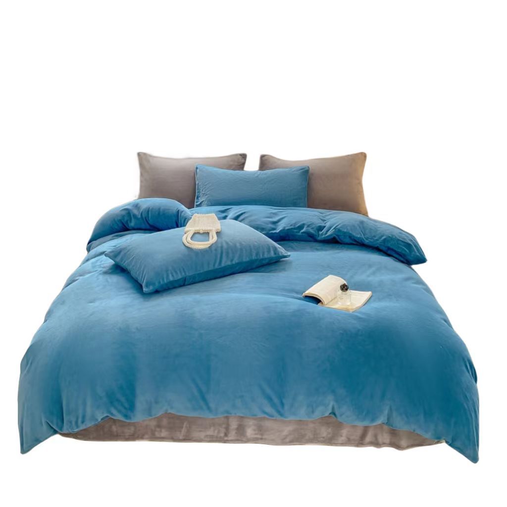 Duas caras leche de lana de cuatro piezas de invierno grueso lana de coral ropa de cama de lana cálida sábanas de flanela